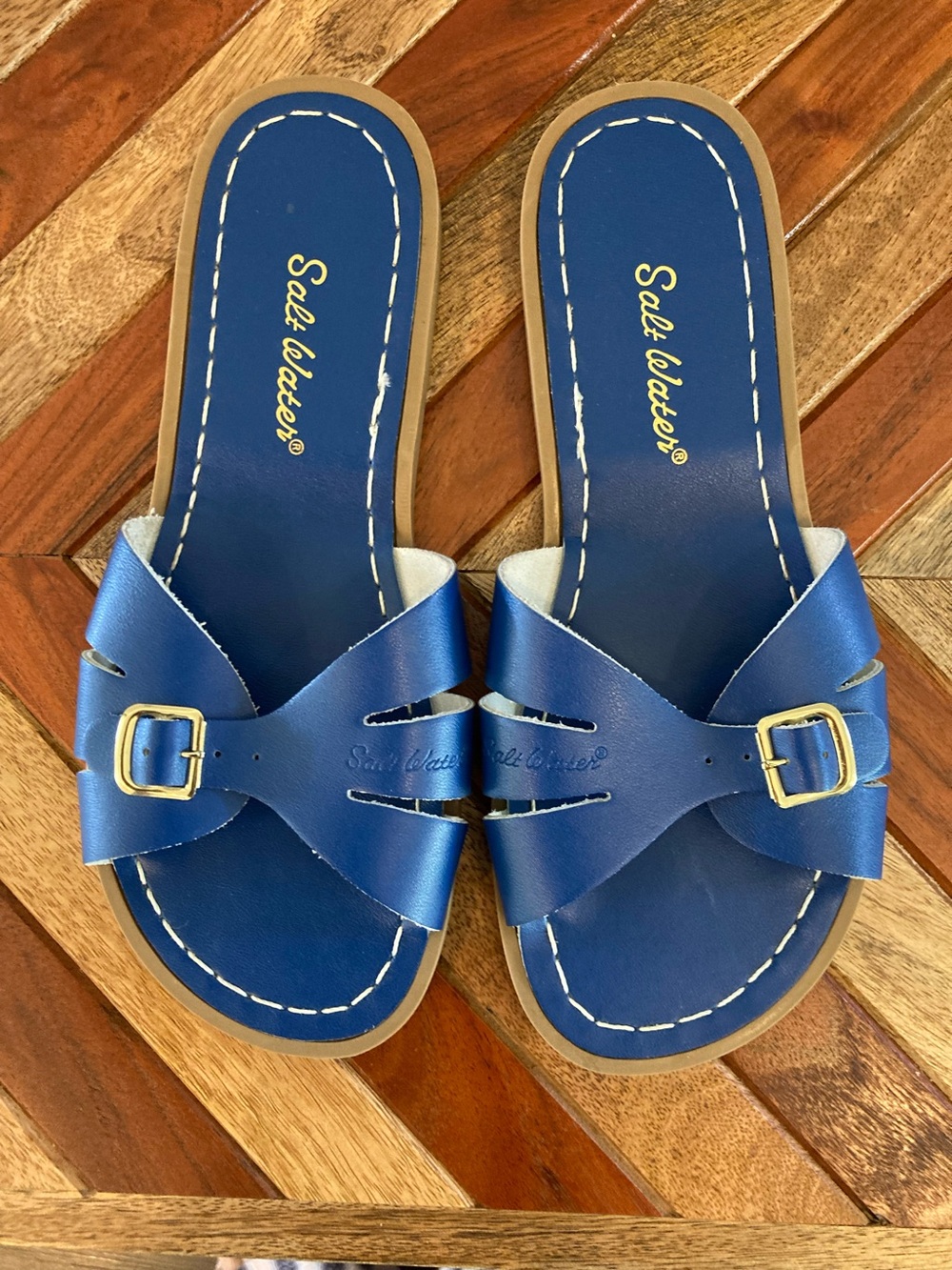 Blue sandals Salt Water Sandals by Hoy Royal Blue Slide Sandals with Buckle